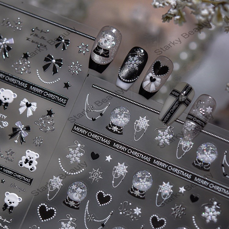 2025 Hot stamping nail stickers, winter Christmas balls, teddy bear nail stickers