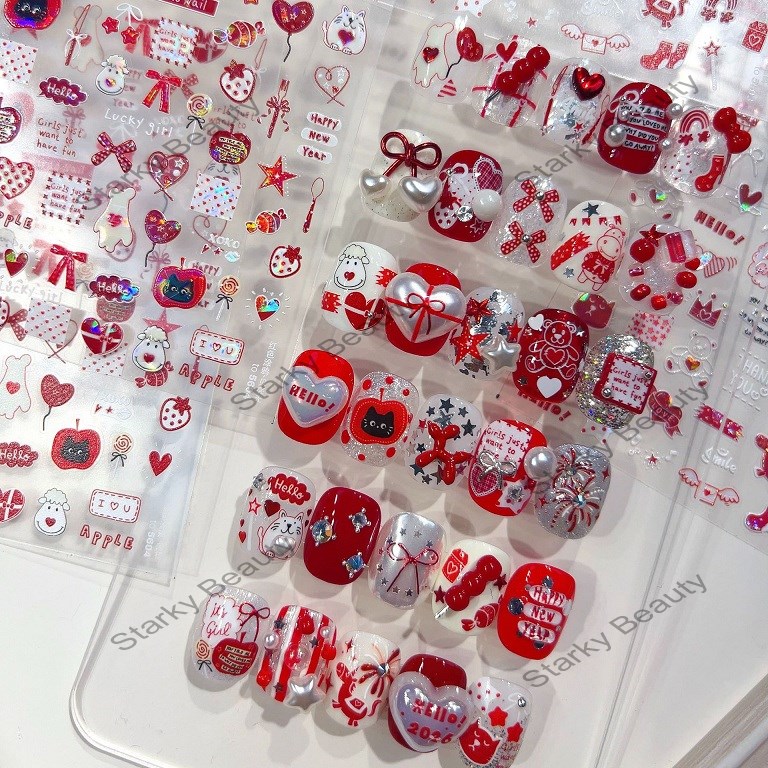 Hot stamping nail stickers, popular retro nail stickers, light luxury style pink in horse stickers