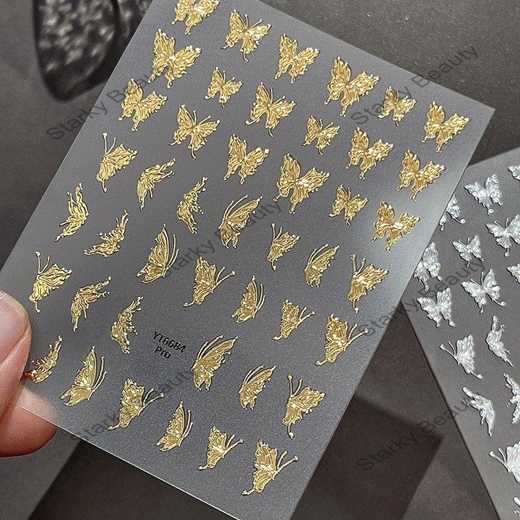 hot stamping metal butterfly nail stickers, three-dimensional popular stickers,