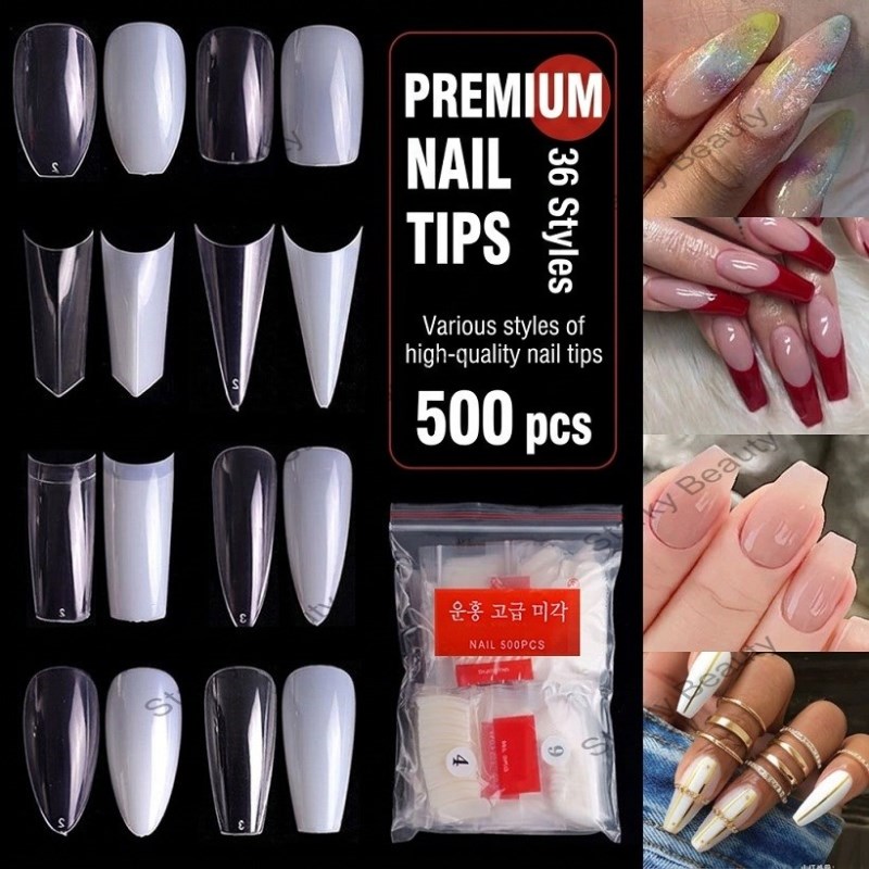 500Pcs/Bagged False Nail Art Tips French Natural Transparent Coffin False Nails Tips