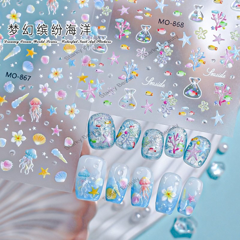 Summer Shell Wave Nail Stickers Ocean Shell Light Premium Fairy Nail Decoration Stickers