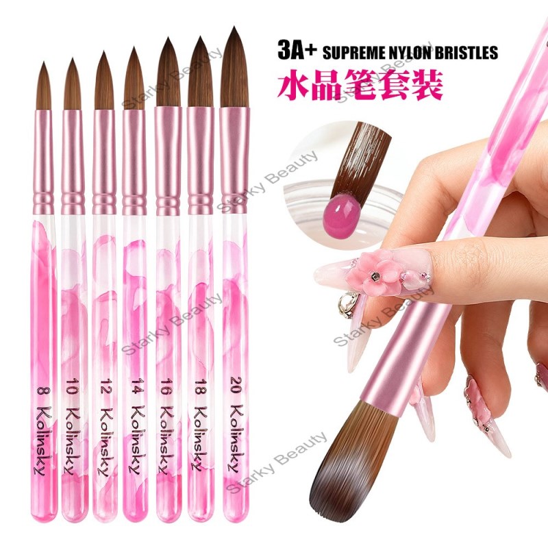 Nail art crystal pen, flat head wooden shaft, nylon brush, engraved brush, nail art shop set