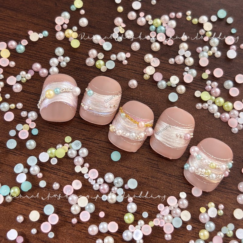 Macaron Flat-bottomed Semicircle Pearl Nail Art Accessory Colorful DIY Wearable Nail Decoration