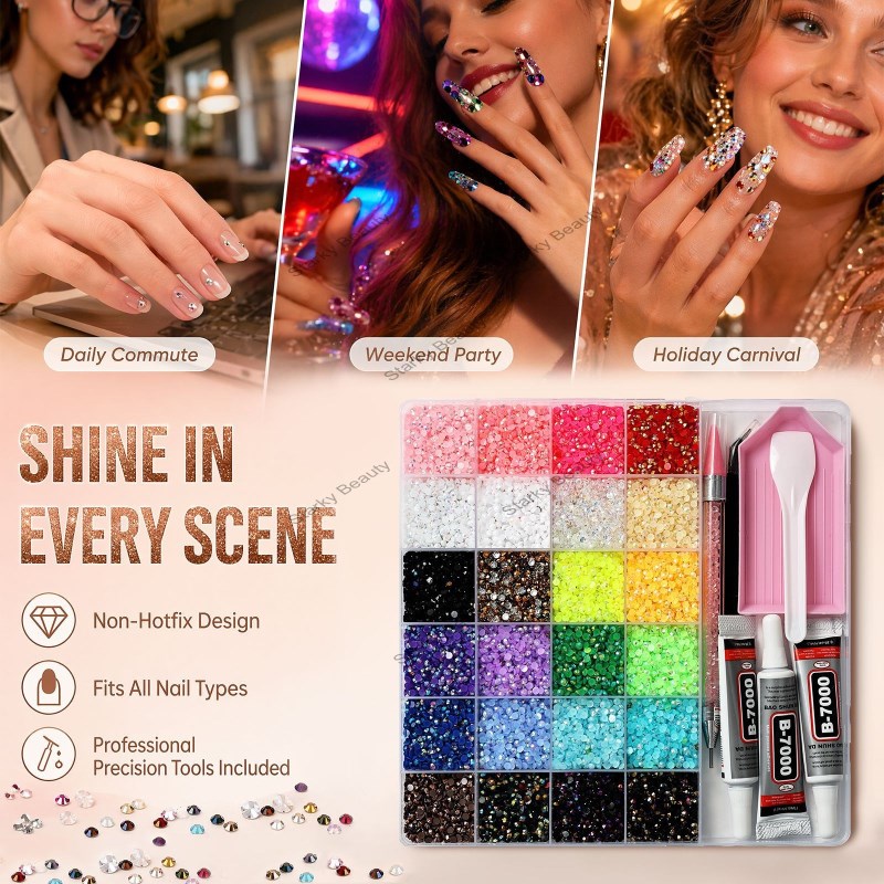 24 grid flat bottom resin diamond set mixed with transparent colored jewelry sticking tool