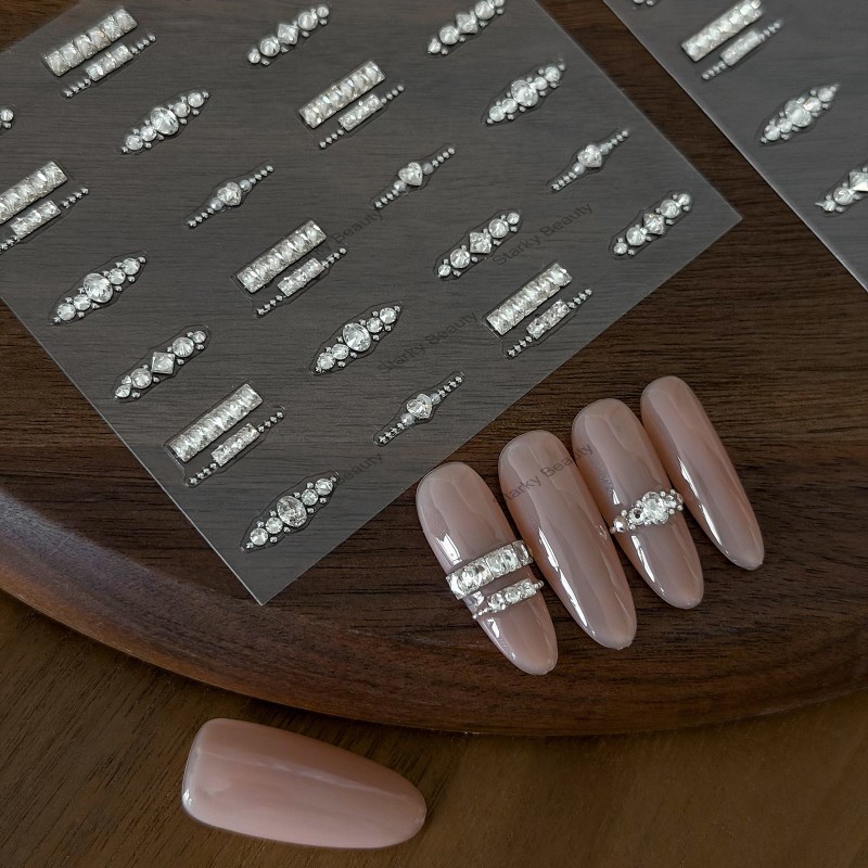 finished products, diamond studded French 5A zircon sparkling nail accessories