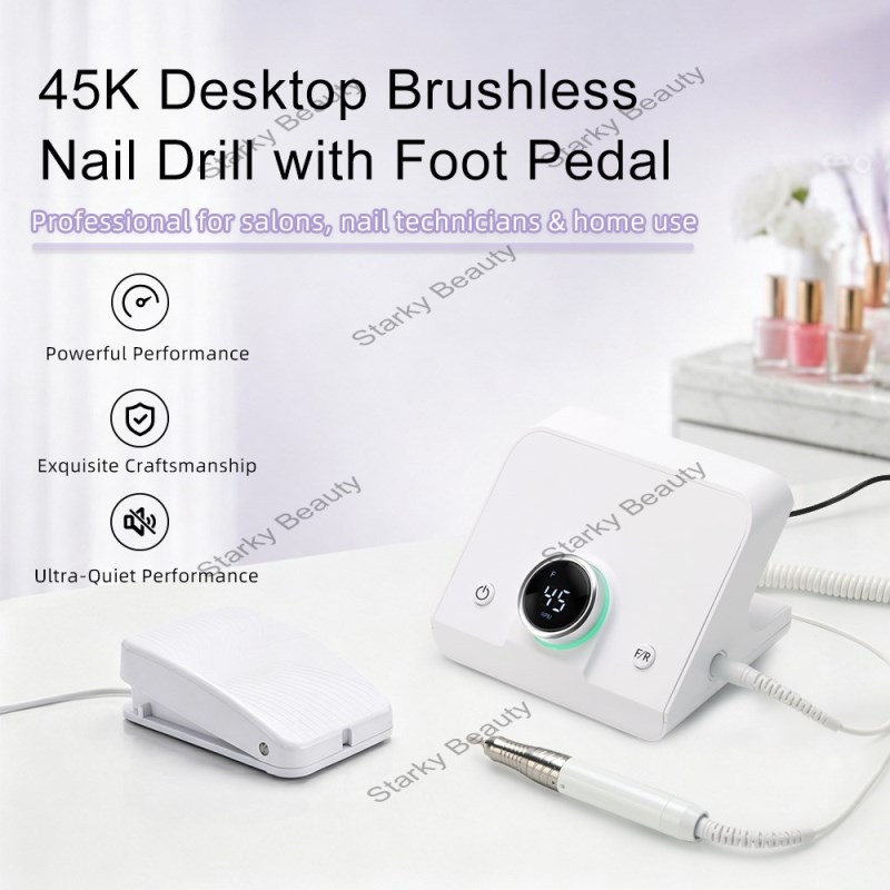45000 RPM  Electric Nail File 85W Brushless Low Noise Portable Nail Equipment With Foot Pedal