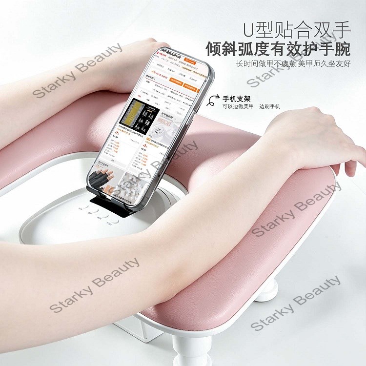 Nail Arm Rest with Rotating Phone Holder, Arm Rest for Nails Tech, PU Leather Nail Tech Arm Rest,
