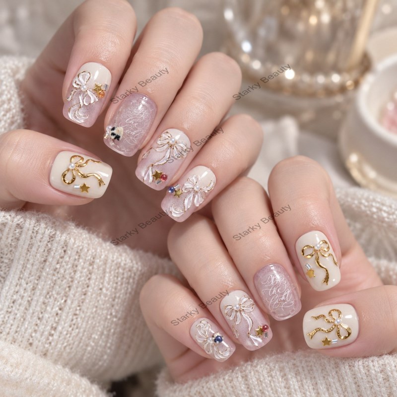 New dreamy, minimalist, and luxurious metal nail stickers, butterfly tie jewelry stickers