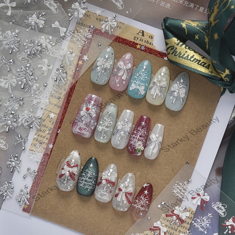 Nail Stickers New Winter Atmosphere Nail Stickers Pink Christmas Tree Ornament Stickers