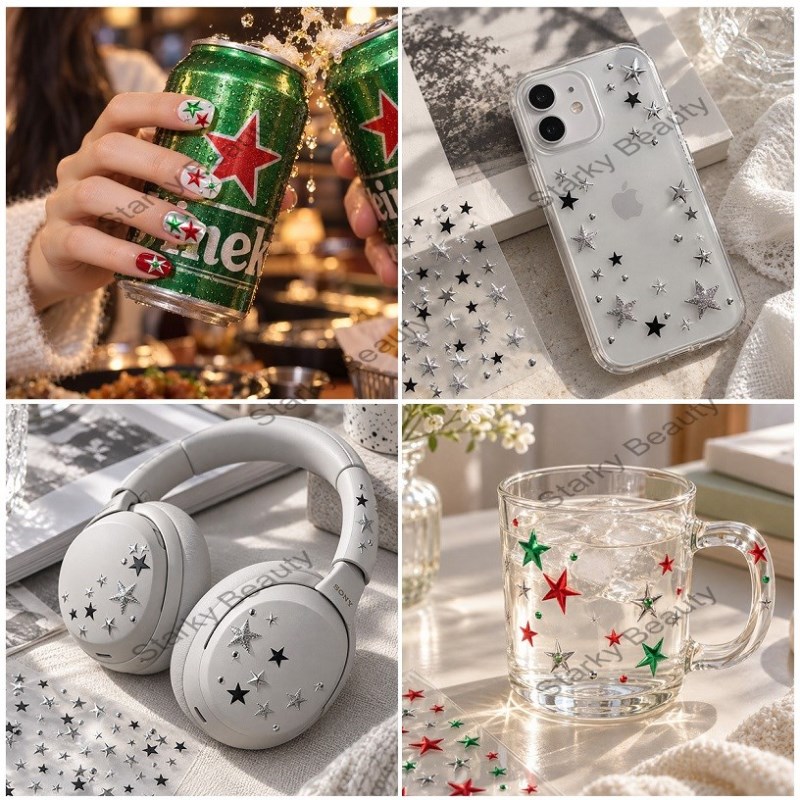 Metal nail stickers, delicate accessories, nail stickers, hot stamping silver pentagram stickers
