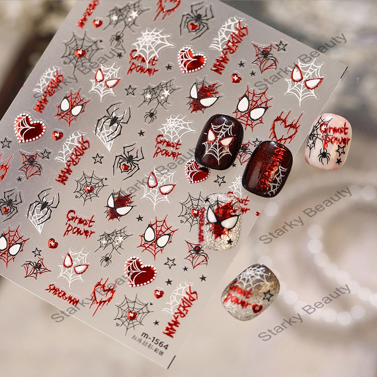 Halloween Spider Nail Stickers Dark Metal Red Spider Man Back Adhesive Nail Stickers