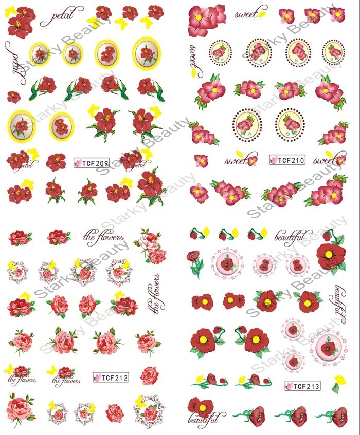 2016 water transfer nail sticker rose flower nail sticker