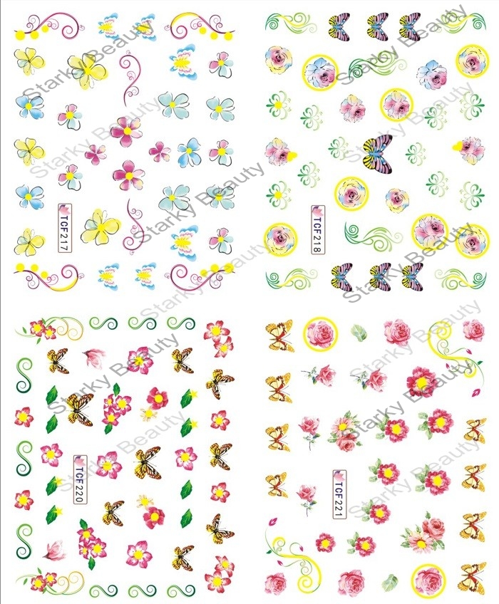 new arrived butterfly and flower design decorative make Colorful various Water Nail stickers&Decals