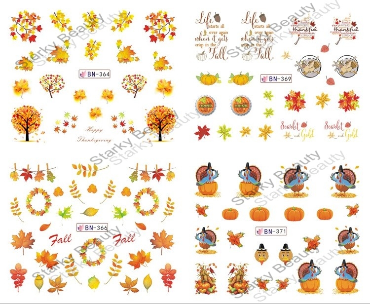 Water transfer nail stickers and decals flowers for thanksgiving