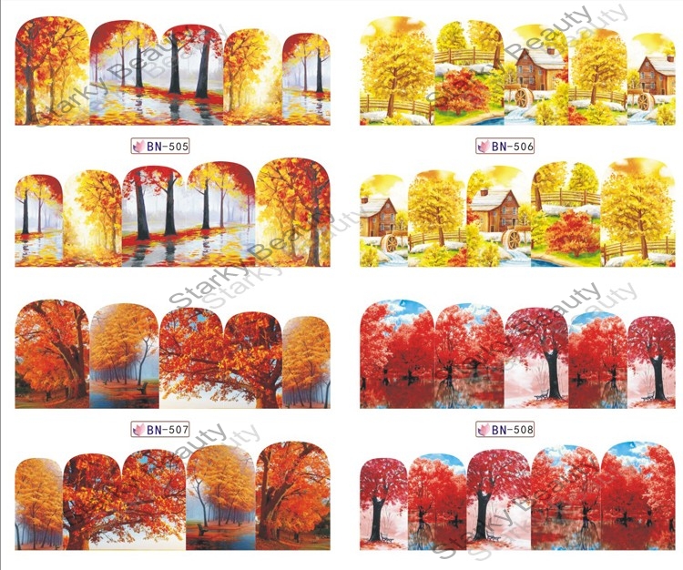 Nail Design Water Transfer Nails Art Sticker Colorful Maple Leaf