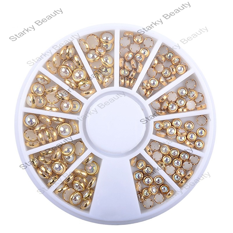 Gold metal Nail art decoration ABS Resin Half Round Pearls with rim for nail decorating