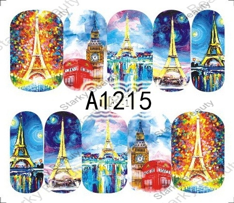 HOT Sale Retro Eiffel tower Pattern Water Nail Tattoo art designs Nail Sticker