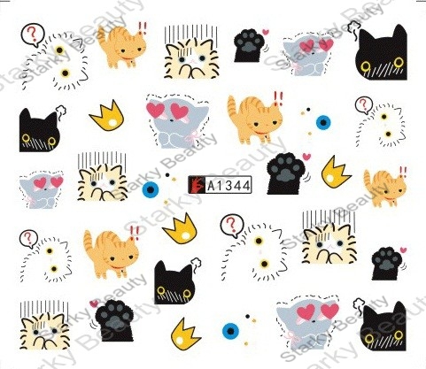 Nail Beauty Salon DIY Design Cartoon Cat Water Transfer Nail Art Sticker