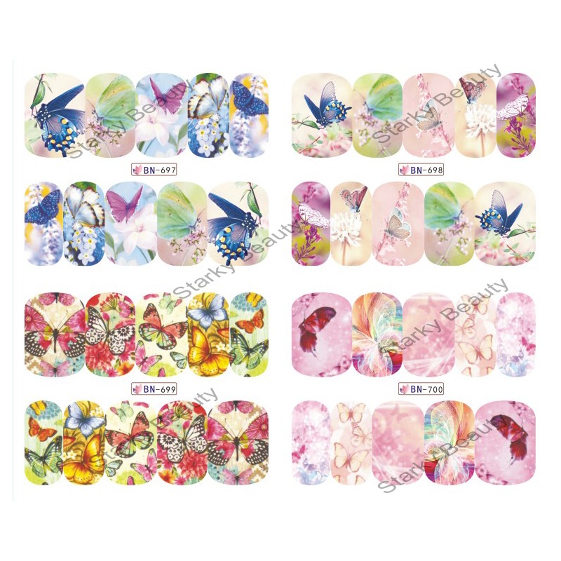 New Entries BN series Butterfly Patterns Water Slide Nail Decals Nail Transfer Stickers