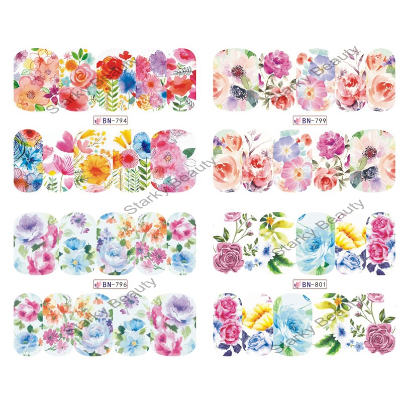 New Fashion Watertransfer Watercolor Flower Nail Art Sticker Nail Decals For Women