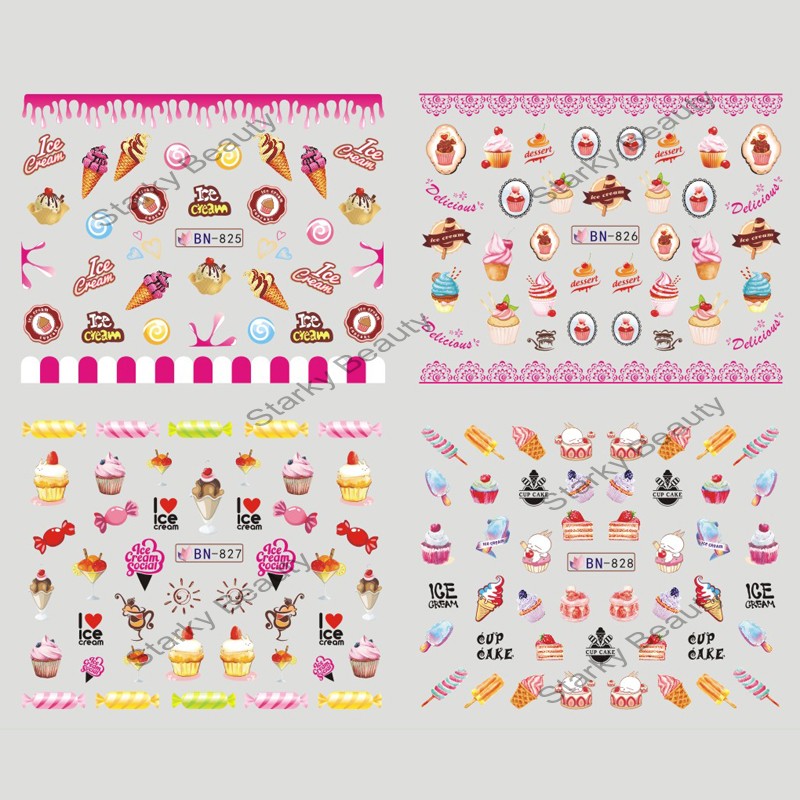 Summer is comming!! Delicious ice cream design pattern water transfer nail sticker for Girls