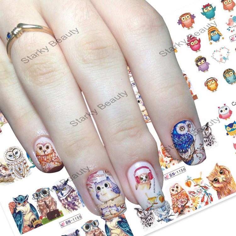 Cartoon owl deer pattern water nail stickers