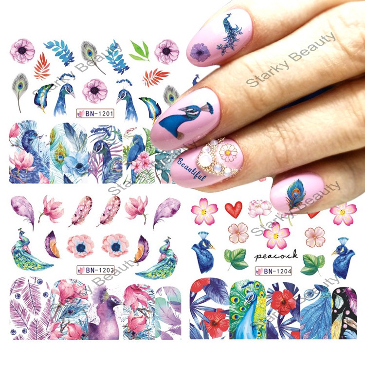 Nail Art Water Color Peacock Leaf Water Nail Sticker