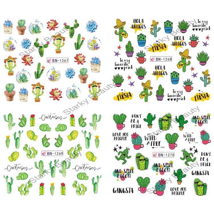 Watermark sticker green cactus personalized nail DIY decal