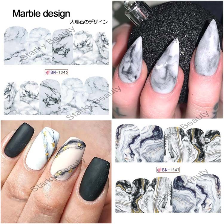 12pcs Gradient Marble Nail Stickers for Water Transfer Decals