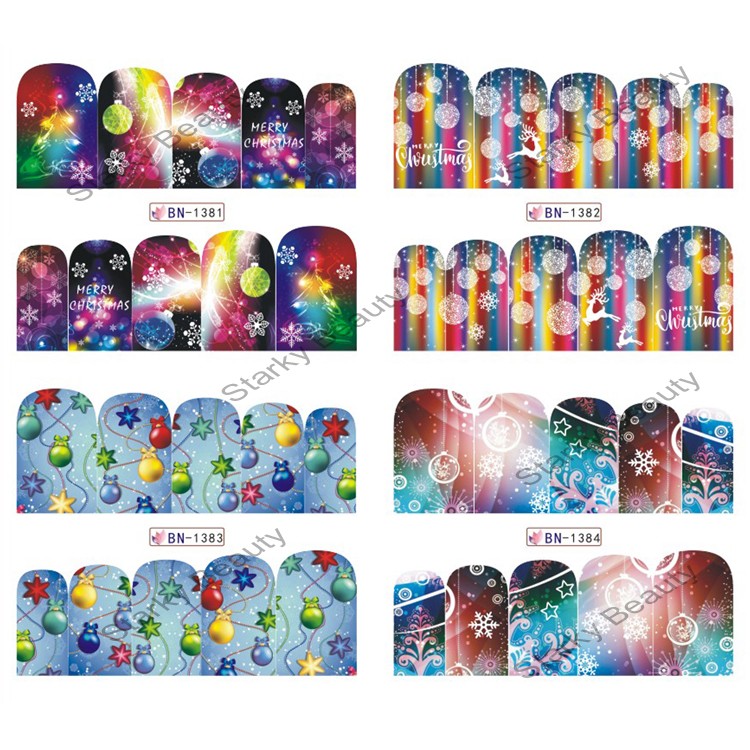 12 Design Christmas Style Winter Snowflake Full Wraps Nail Art Water Transfer Stickers