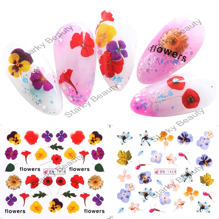 12 styles Floral Nail Stickers Nail Decals Bloosm Flowe Designs Water Transfer Wrap Manicure