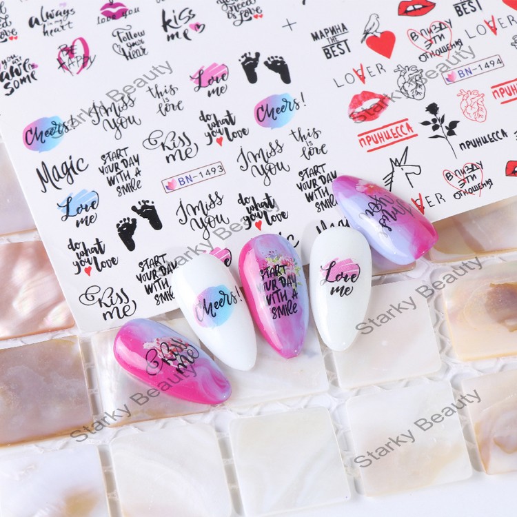 12 Design  Nail Art Water Transfer Decals Love Word Sexy Women Design Valentine Manicure Tattoos