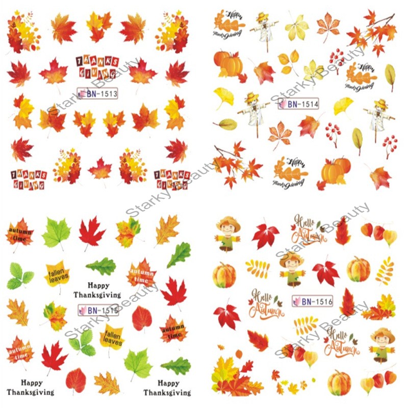 NAIL STICKER GOLDEN AUTUMN AUTUMN MAPLE LEAVES TURKEY PUMPKIN