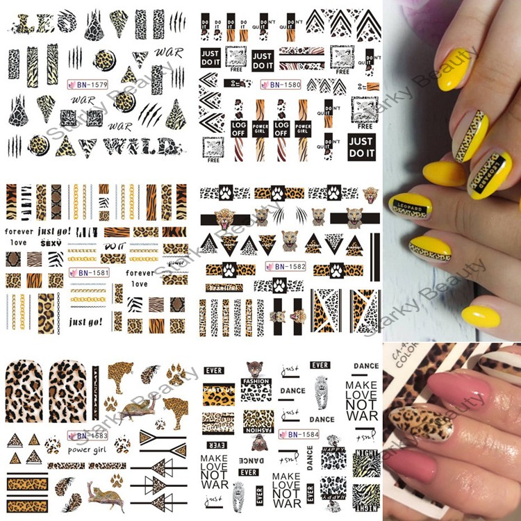 Leopard Letters Nail Stickers Slider Water Transfer Decals Sexy Animal Nail Art Tattoo