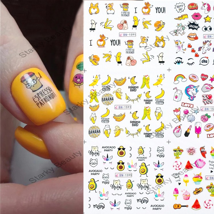 Cartoon Nail Stickers Water Decals Banana Fruit Character ransfer Slider Nail Art Tattoo