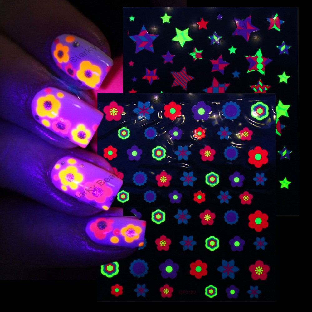 Fluorescent color geometric flower bow nail glue applique