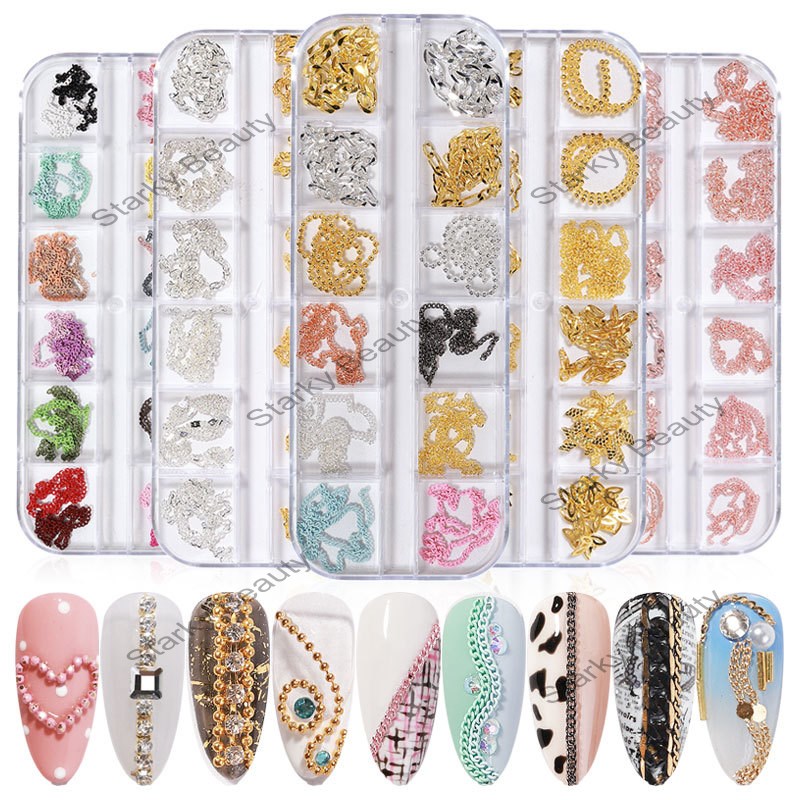 Chain nail art with diamond metal decorative chain DIY nail jewelry