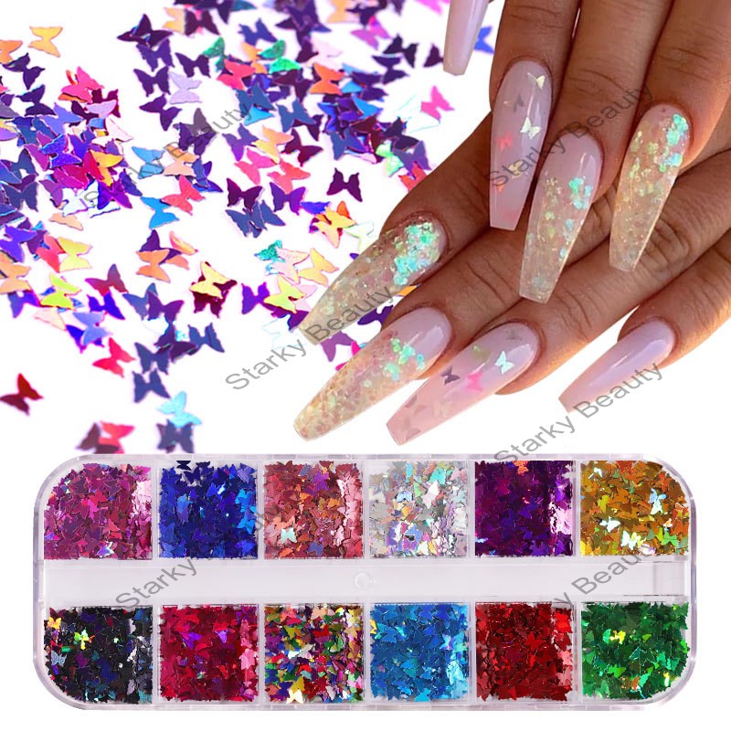 12color mixed nail art sequins, laser magic butterfly fluorescent DIY nail art decorative sequins