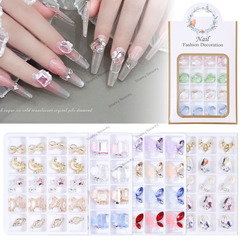 Mixed nail alloy jewelry with crystal bow, stacked diamond,3D nail decoration