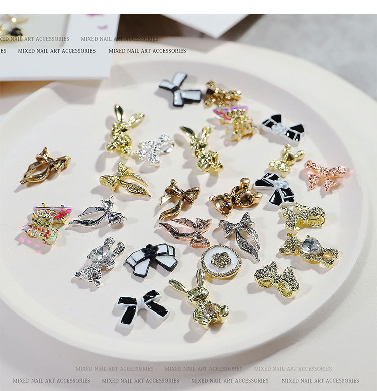 new nail art aurora butterfly love bears bow chain alloy decorations