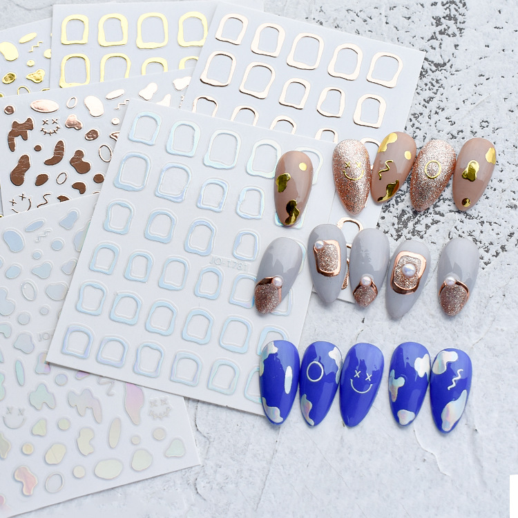 new bronzing irregular manicure plain silver aurora manicure sticker