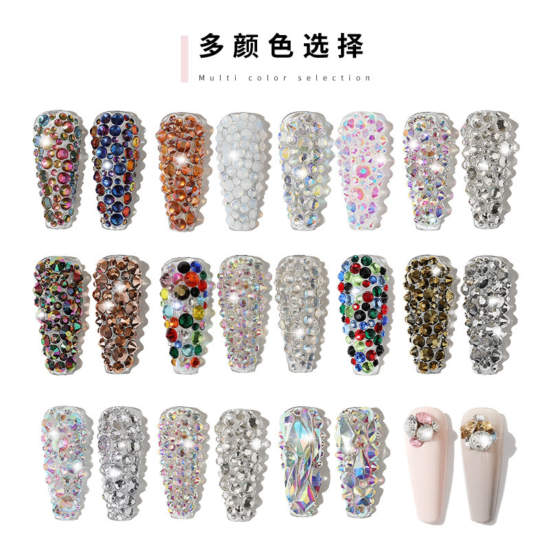 nail art accessories 12 grids mixed flat diamond ab transparent nail rhinestone