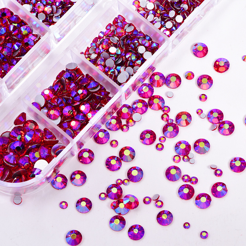 new glass flat-bottomed rhinestones 12 grid set ab color diy nail art mobile phone case mixed