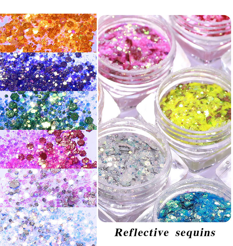 12 colors mixed high-brightness reflective laser glitter nail sequins