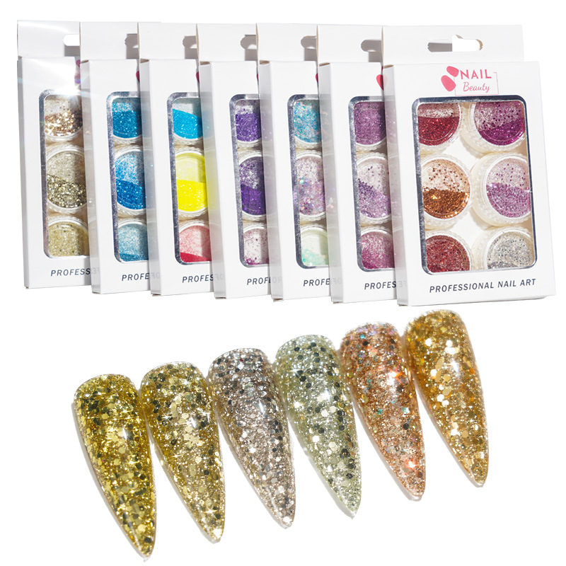 6 colors nail art jewelry crystal glitter aurora mixed fairy nail decoration sequins