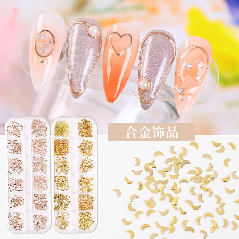 12 grid long strip box nail special-shaped rivet alloy flat-bottom diamond nail jewelry sticker