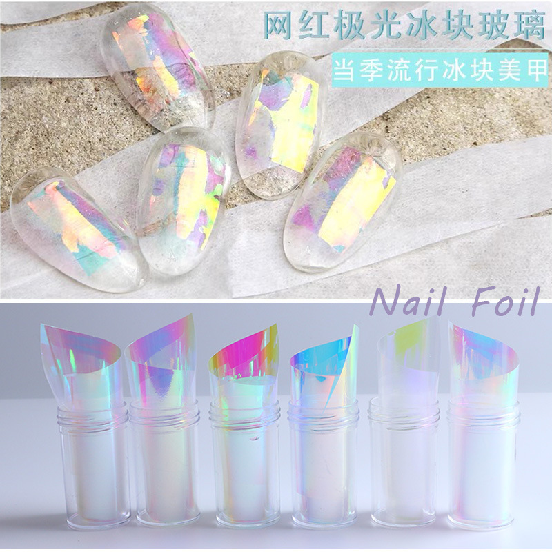 4*100 aurora ice cube nail art candy paper aurora glass nail art sticker