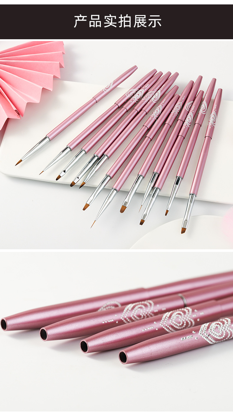 metal nail brush set 12 pcs pink color painting flower gel pen