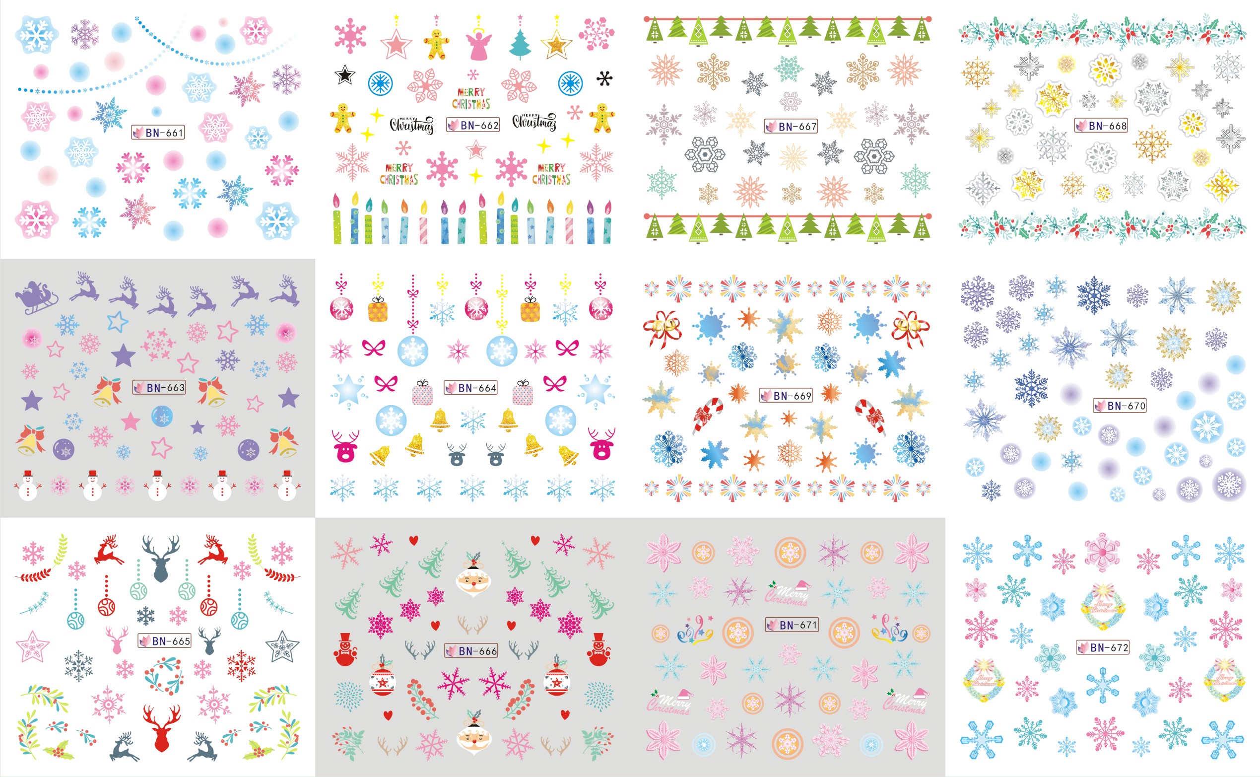 mixed christmas snowflakes /snowman water transfer nail art sticker diy nail art decal decoration