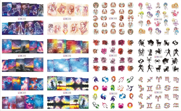 popular constellation water transfer art design nail sticker water nail stickers